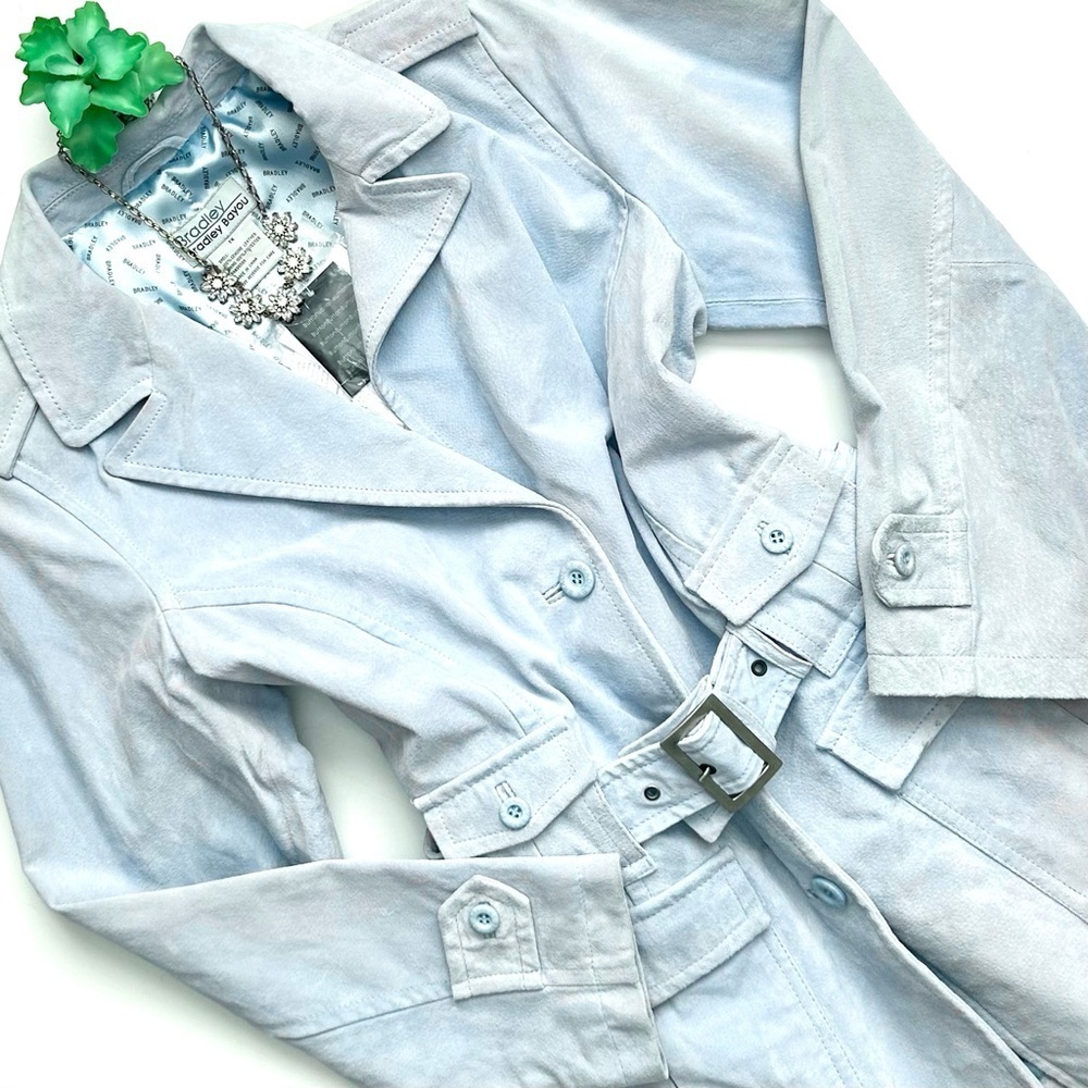 Vintage Suede Trench Coat Y2K Bradley Bayou Pastel Blue Suede Size 1X NWT New